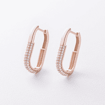 обзорное фото Овальные серьги в красном золоте с инкрустированными фианитами 040989  Золотые серьги с фианитом