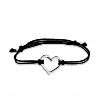 обзорное фото Серебряный браслет шнурок Сердце 026015  Серебряные женские браслеты