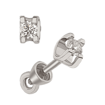 обзорное фото Золотые серьги-пусеты в белом золоте с большим бриллиантом круглой огранки 040877  Золотые серьги с бриллиантами