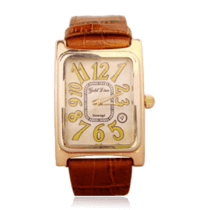 обзорное фото Мужские часы с золотым корпусом и ремешком из натуральной кожи 036289  Мужские золотые часы