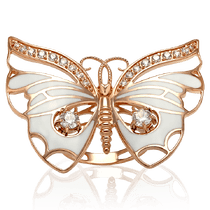 обзорное фото Оригинальное золотое кольцо Бабочка с фианитами и эмалью 031651 Золотые кольца обзорное фото Оригинальное золотое кольцо Бабочка с фианитами и эмалью 031651  Золотые кольца