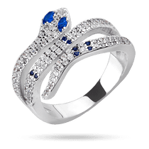 обзорное фото Серебряное кольцо "Змея с синими глазами" с дорожкой белых и синих фианитов 040200  Серебряные кольца с фианитом