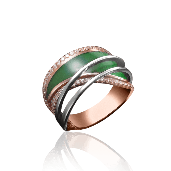 Золотое кольцо с фианитами и зеленой эмалью 030845 детальное изображение ювелирного изделия Эксклюзивные кольца из золота Золотое кольцо с фианитами и зеленой эмалью 030845 детальное изображение ювелирного изделия Эксклюзивные кольца из золота