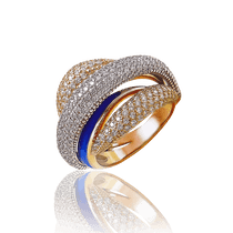 обзорное фото Золотое кольцо с синей эмалью и фианитами 030796 Эксклюзивные кольца из золота обзорное фото Золотое кольцо с синей эмалью и фианитами 030796  Эксклюзивные кольца из золота
