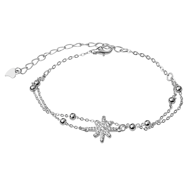 Двойной серебряный браслет Звезда с фианитами и шариками 925 пробы 039683 детальное изображение ювелирного изделия Серебряные женские браслеты Двойной серебряный браслет Звезда с фианитами и шариками 925 пробы 039683 детальное изображение ювелирного изделия Серебряные женские браслеты
