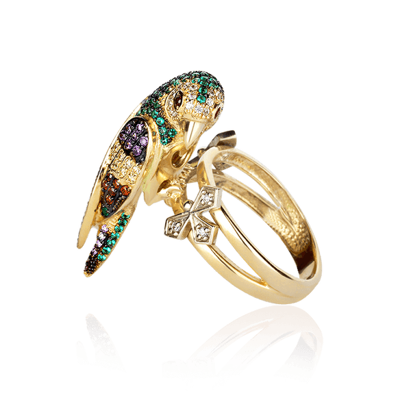 Золотое кольцо в желтом золоте с фианитами Попугай 025248 детальное изображение ювелирного изделия Золотые кольца с фианитом Золотое кольцо в желтом золоте с фианитами Попугай 025248 детальное изображение ювелирного изделия Золотые кольца с фианитом