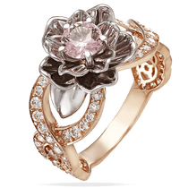 обзорное фото Золотое кольцо Цветок любви с морганитом и фианитами 030459 Золотые кольца с морганитом обзорное фото Золотое кольцо Цветок любви с морганитом и фианитами 030459  Золотые кольца с морганитом