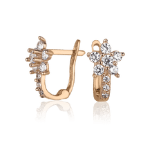 обзорное фото Детские серьги Цветочек в красном золоте на английском замке с фианитами 027470  Серьги с камнями