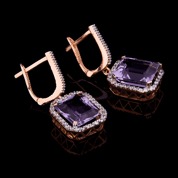 серьги подвески с квадратным аметистом серьги подвески с квадратным аметистом