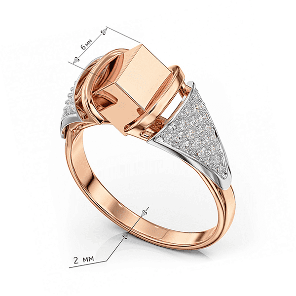 Кольцо в комбинированном золоте CUBE с россыпью фианитов купить Кольцо в комбинированном золоте CUBE с россыпью фианитов купить