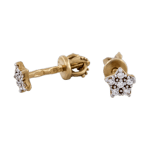 обзорное фото Детские золотые серьги Звёздочки с цирконием 80304  Серьги с камнями