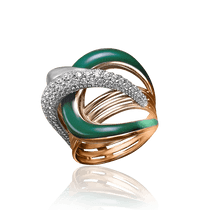 обзорное фото Массивное золотое кольцо с зеленой эмалью и фианитами 030825 Эксклюзивные кольца из золота обзорное фото Массивное золотое кольцо с зеленой эмалью и фианитами 030825  Эксклюзивные кольца из золота