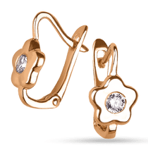 обзорное фото Золотые серьги на английском замке Цветочек 038252 Серьги с камнями обзорное фото Золотые серьги на английском замке Цветочек 038252  Серьги с камнями