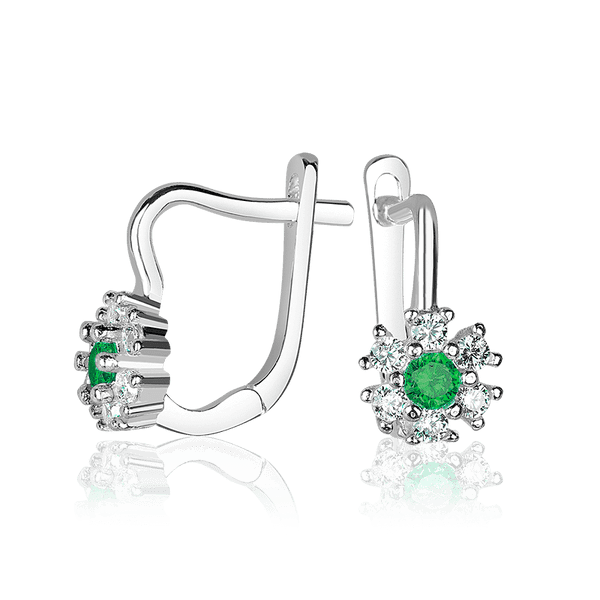 Серебряные детские серьги с зелёным фианитом в форме цветочка 925 пробы  037578 детальное изображение ювелирного изделия Детские серебряные серьги  Серебряные детские серьги с зелёным фианитом в форме цветочка 925 пробы  037578 детальное изображение ювелирного изделия Детские серебряные серьги