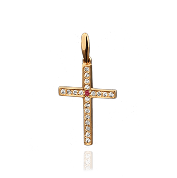 Кулон хрестик з рубіном і лейкосапфірами 023157 детальне зображення ювелірного виробу