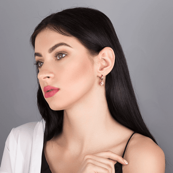 Золотые серьги конго с фианитами в красном золоте Клевер на счастье 030688 Золотые серьги конго с фианитами в красном золоте Клевер на счастье 030688