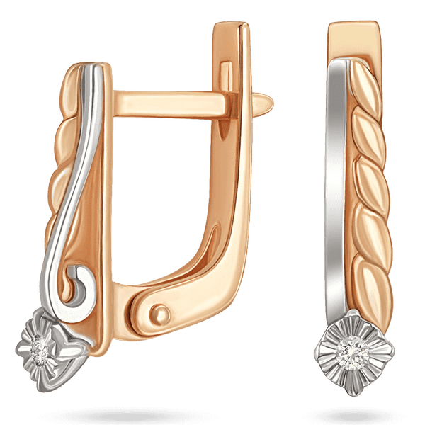 Серьги с узорами из красного и белого золота и бриллиантами 039830 детальное изображение ювелирного изделия Золотые серьги с бриллиантами Серьги с узорами из красного и белого золота и бриллиантами 039830 детальное изображение ювелирного изделия Золотые серьги с бриллиантами