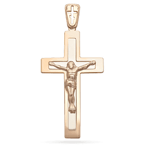 обзорное фото Крестик в комбинированном золоте с Распятием 029607 Крестики мужские обзорное фото Крестик в комбинированном золоте с Распятием 029607  Крестики мужские