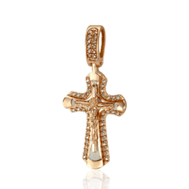 обзорное фото Золотой крестик с фианитами Распятие 031570  Золотые подвески