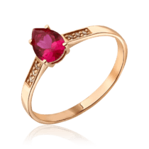 обзорное фото Золотое кольцо с рубином Капля и фианитами 036940  Золотые кольца