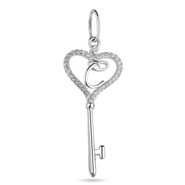 Серебряный кулон-ключ с буквой "С" с фианитами 024763 детальное изображение ювелирного изделия Серебряные подвески буквы