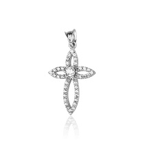 обзорное фото Серебряный декоративный крестик с фианитами 027657 Серебряные подвески крестики обзорное фото Серебряный декоративный крестик с фианитами 027657  Серебряные подвески крестики