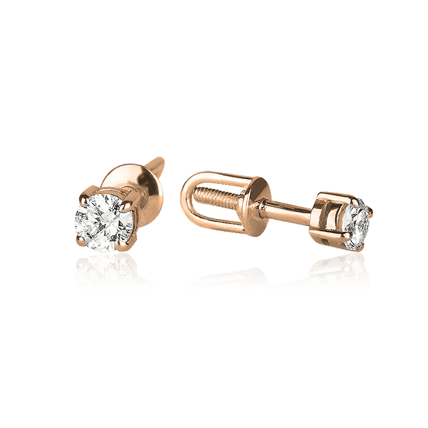 Серьги-пуссеты в красном золоте с круглым бриллиантом 027317 детальное изображение ювелирного изделия Золотые серьги с бриллиантами Серьги-пуссеты в красном золоте с круглым бриллиантом 027317 детальное изображение ювелирного изделия Золотые серьги с бриллиантами