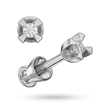 обзорное фото Серьги-пусеты в белом золоте 585 пробы с маленькими бриллиантами в массивных крапанах 041106  Золотые серьги с бриллиантами