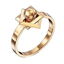 обзорное фото Золотое кольцо геометрической формы, с шариком и квадратами 040261 Золотые кольца без вставок обзорное фото Золотое кольцо геометрической формы, с шариком и квадратами 040261  Золотые кольца без вставок