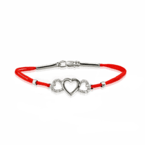 обзорное фото Серебряный браслет шнурок с фианитом Сердца 026012  Серебряные женские браслеты