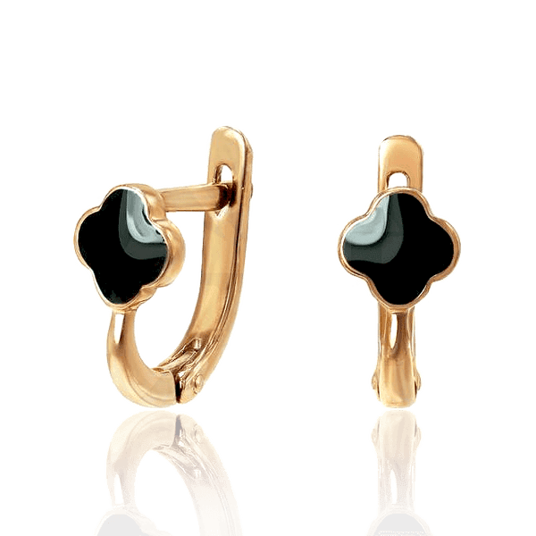 Золотые серьги с английским замком Черный Клевер 033782 детальное изображение ювелирного изделия Золотые серьги Золотые серьги с английским замком Черный Клевер 033782 детальное изображение ювелирного изделия Золотые серьги