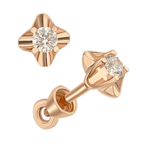 обзорное фото Серьги с бриллиантами Цветок из красного золота 035983  Золотые серьги с бриллиантами