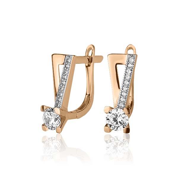 Серьги в красно-белом золоте на английском замке с фианитами 027530 детальное изображение ювелирного изделия Золотые серьги с фианитом Серьги в красно-белом золоте на английском замке с фианитами 027530 детальное изображение ювелирного изделия Золотые серьги с фианитом