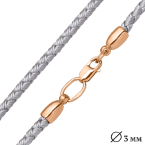 обзорное фото Шелковий серебряный шнурок с гладкой золотой застежкой 025678  Шнурки с золотом