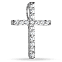 обзорное фото Крестик в белом золоте с фианитами 038867  Декоративные золотые крестики