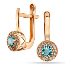 обзорное фото Серьги золотые с нежно-голубым топазом и фианитами 036254 Золотые серьги с топазом обзорное фото Серьги золотые с нежно-голубым топазом и фианитами 036254  Золотые серьги с топазом