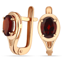 обзорное фото Серьги в красном золоте с гранатом 038841 Золотые серьги с гранатом обзорное фото Серьги в красном золоте с гранатом 038841  Золотые серьги с гранатом
