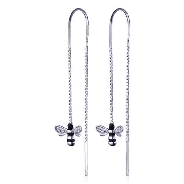 Серебряные серьги протяжки Пчелки с эмалью и фианитами 031138 детальное изображение ювелирного изделия Серебряные серьги с камнями Серебряные серьги протяжки Пчелки с эмалью и фианитами 031138 детальное изображение ювелирного изделия Серебряные серьги с камнями
