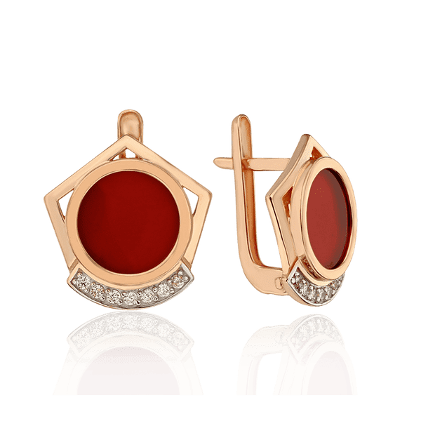 Сережки из золота 585 с красной эмалью Дженна 033821 детальное изображение ювелирного изделия Золотые серьги Сережки из золота 585 с красной эмалью Дженна 033821 детальное изображение ювелирного изделия Золотые серьги