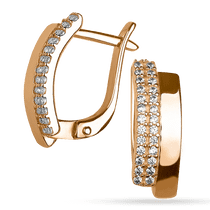 обзорное фото Золотые серьги на английском замке с фианитами 037445 Золотые серьги с фианитом обзорное фото Золотые серьги на английском замке с фианитами 037445  Золотые серьги с фианитом