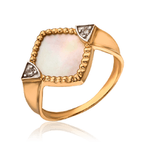 обзорное фото Кольцо из золота 585 Ромб с перламутром 034210 Золотые кольца обзорное фото Кольцо из золота 585 Ромб с перламутром 034210  Золотые кольца