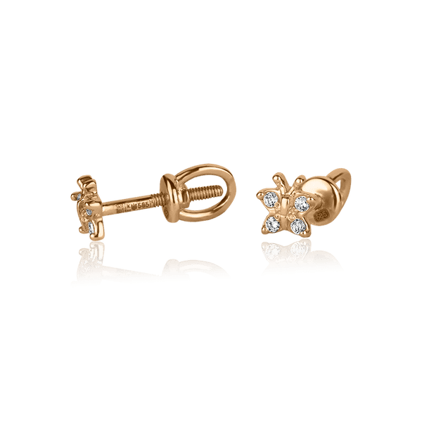 Серьги-пусеты в красном золоте Бабочки с фианитами 027628 детальное изображение ювелирного изделия Серьги с камнями Серьги-пусеты в красном золоте Бабочки с фианитами 027628 детальное изображение ювелирного изделия Серьги с камнями