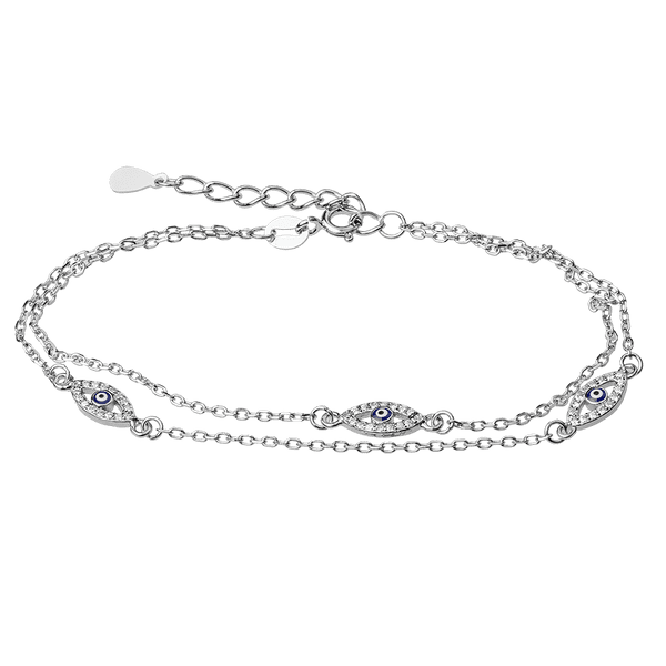 Двойной браслет оберег Око Фатимы с эмалью и фианитами 925 пробы 039731 детальное изображение ювелирного изделия Серебряные женские браслеты Двойной браслет оберег Око Фатимы с эмалью и фианитами 925 пробы 039731 детальное изображение ювелирного изделия Серебряные женские браслеты