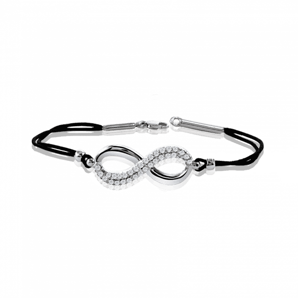 Черный шелковый шнурок Бесконечность с фианитами и серебряным замком 026148 детальное изображение ювелирного изделия Серебряные женские браслеты Черный шелковый шнурок Бесконечность с фианитами и серебряным замком 026148 детальное изображение ювелирного изделия Серебряные женские браслеты