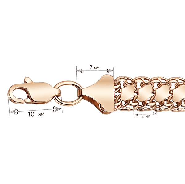 Золотой широкий браслет фантазийного плетения на карабине без вставок Золотой широкий браслет фантазийного плетения на карабине без вставок