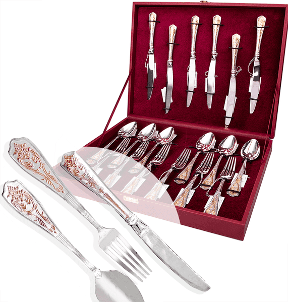 Серебряный набор столовых приборов на 6 персон Калина, с позолотой 040359 детальное изображение ювелирного изделия Наборы столового серебра Серебряный набор столовых приборов на 6 персон Калина, с позолотой 040359 детальное изображение ювелирного изделия Наборы столового серебра