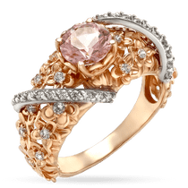 обзорное фото Золотое кольцо Цветы с морганитом и фианитами 030453 Золотые кольца с морганитом обзорное фото Золотое кольцо Цветы с морганитом и фианитами 030453  Золотые кольца с морганитом