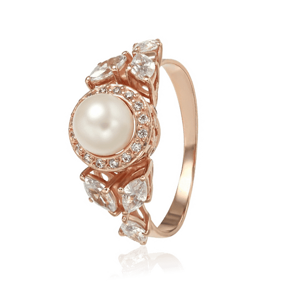 Золота каблучка з перлиною і фіанітами 028597 детальне зображення ювелірного виробу Золота каблучка з перлиною і фіанітами 028597 детальне зображення ювелірного виробу