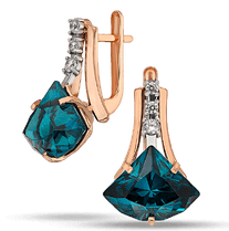 обзорное фото Золотые серьги с Лондон топазом глубокого синего цвета и дорожкой фианитов 040629 Золотые серьги с топазом обзорное фото Золотые серьги с Лондон топазом глубокого синего цвета и дорожкой фианитов 040629  Золотые серьги с топазом