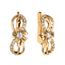 обзорное фото Золотые серьги с цирконием Цветок 420960  Золотые серьги с фианитом